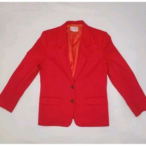 PENDLETON Vintage Women's Pure Virgin Wool Red Blazer Buttons Size‎ 12 Petite